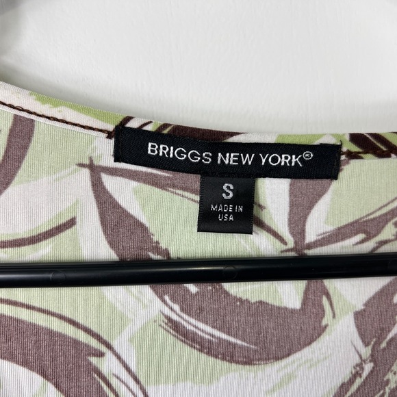 Y2K Womens Abstract Print Top Size S Green Brown White 3/4 Sleeve 90s - Picture 3 of 4